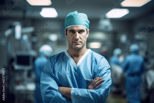 Surgeon man doctor serious angry face portrait in operation room