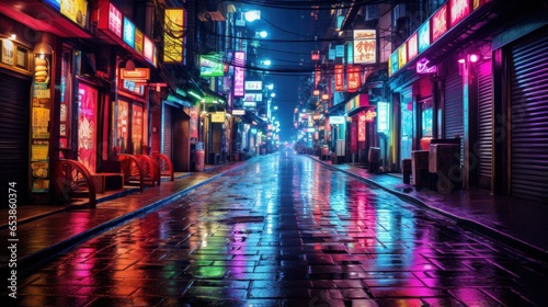 Vibrant streetscapes alive with neon lights