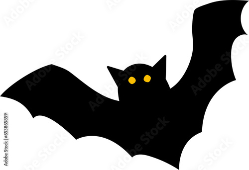 Halloween spooky, cute and fun Illustration of a flying black bat with eyes.