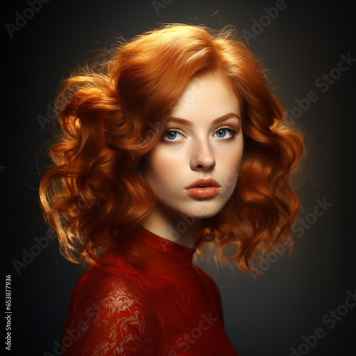 portrait of a woman with red hair in the studio
