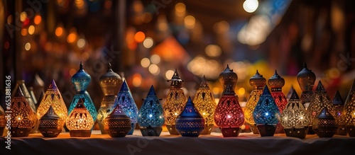 Moroccan lamps sold in Marrakesh medina s souk with unique handmade designs