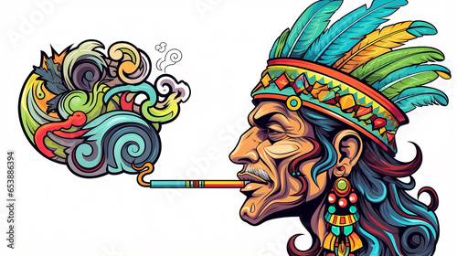 fumando cachimbo da paz personagem de clipart colorido. Design de desenho animado para impressão de camiseta, ícone, logotipo, etiqueta, patch ou adesivo. ilustração vetorial