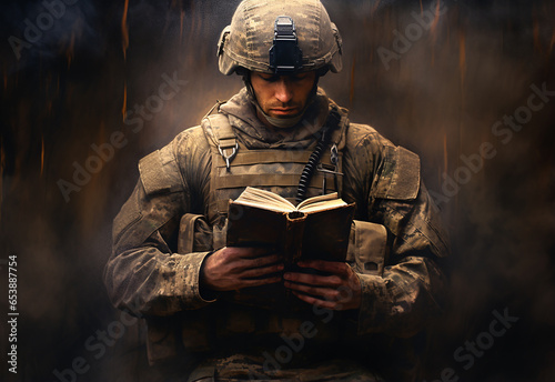 soldado de cristo lendo a biblia , fé e esperança cristã 