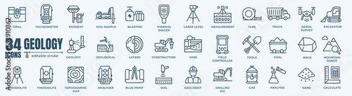Geology minimal thin line web icon set. Outline editable icons collection. Simple vector illustration.