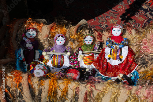 Variety of traditional rag dolls were dressed up in ethnic clothes