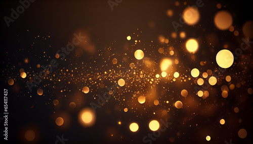 Golden light shine particles bokeh on dark background, Ai generated image
