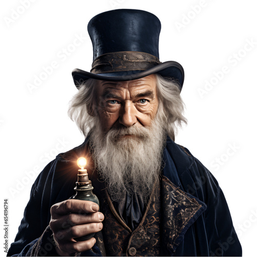 A Magician with a Wand Isolated on Transparent or White Background