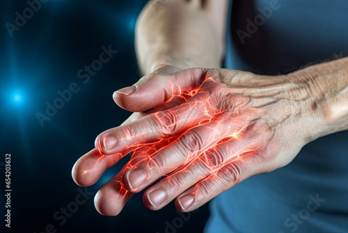Inflammation of hand joints. Concept of rheumatic arthritis, rheumatism, gout, joint swelling or arthralgia, Generative AI