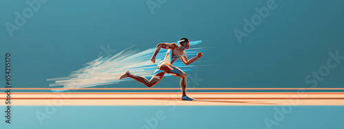 Illustration of runner in motion blur, blue background