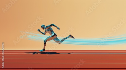 Illustration of runner in motion blur, orange background