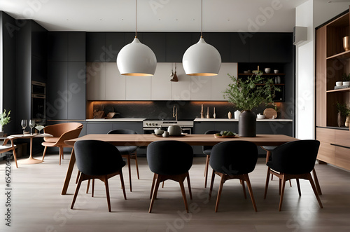 Minimalist Kitchen with Wood Table and Chairs