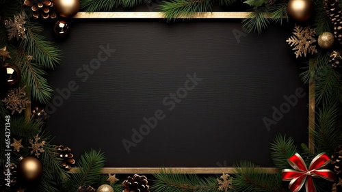 a richly decorated Christmas or New Year banner set against a dark background. There's ample space for adding your custom text or message to complete the holiday greeting.