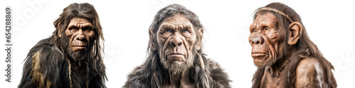 Set of neanderthal isolated on transparent background - Generative AI