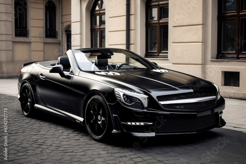 Black modern car parked on city street