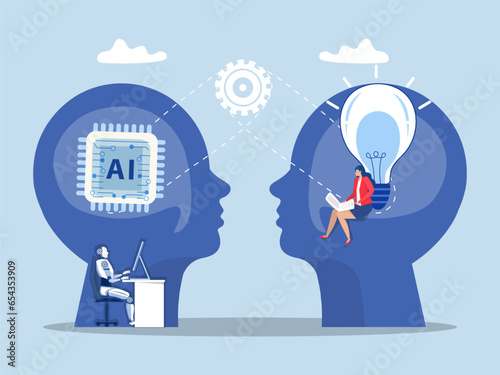 Digital brain human ,Businesswoman work AI artificial intelligence with computer laptop on AI artificial intelligence chip.AI prompt engineer or robot assistance concept
