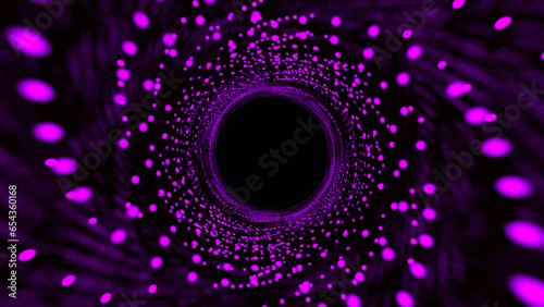 Swirl from dots structure 3d sea. Infinity funnel.Abstract spiral vortex round background in purple color combination. This creative design can be used as a background.