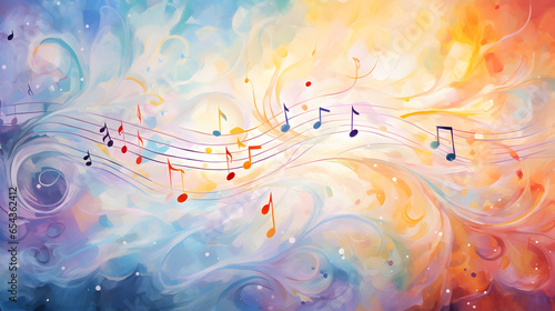 Abstract colorful musical background: painting of musical notes, background with colorful music notes 