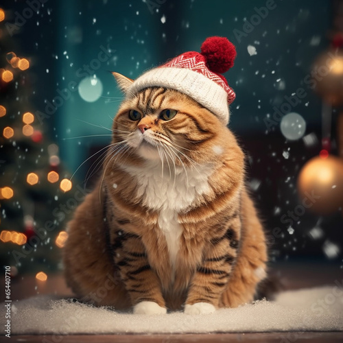 photo of chonk cat fat cat christmas theme, generative ai
