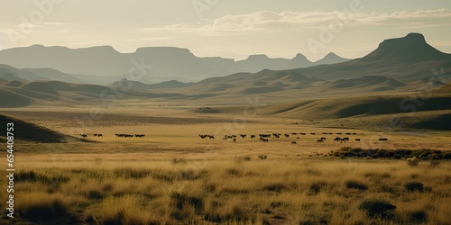 AI Generated. AI Generative. Wild outdoor nature South Africa landscape background with mountains and field. Graphic Art