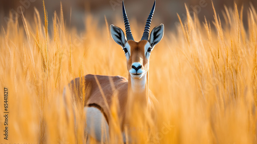 Captivating Springboks in the Wilds of Africa. Springbok Antelopes in Tall Yellow Grass. Generative AI
