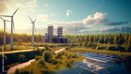 realistic photo Energy Industry: Includes the production of electricity and the manufacture of equipment for the production and distribution of energy. Generative AI