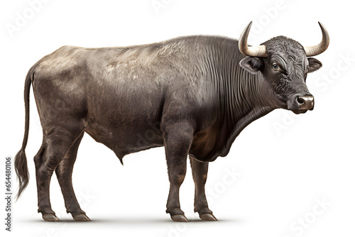 Male grey giant ox, castrated bull used as draft animal isolated on white background side view