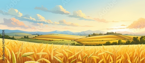 Harvest landscape with wheat barley rye and corn field panorama