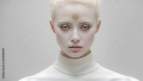 concept of fashion art of the future, portrait of an albino girl