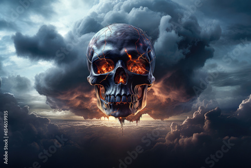 halloween concept skull on a background of clouds