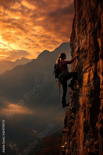  Female Climber on the Rock Face