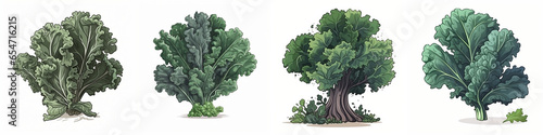Set of cartoon kale vegetable illustration, isolated on white background