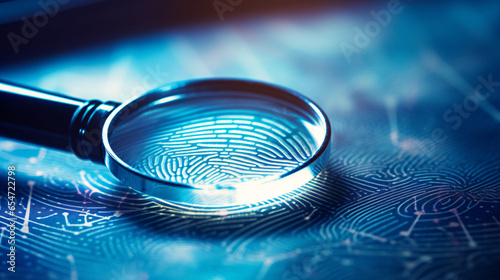 magnifying glass on a fingerprint, forensic investigation concept