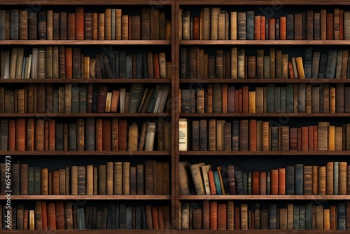 Seamless bookshelf texture horizontally and vertically. Generative AI