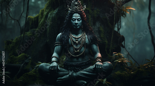 Lord Shiva between trees, a divine and natural presence