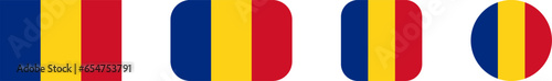 Romania Flag Set with Rectangle and Square with Rounded Corners and Round Circle Flag Icon Set. Vector Image.
