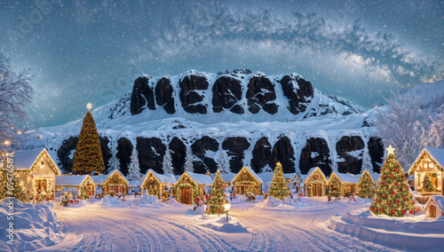 Christmas village with a hidden Merry Christmas text, pareidolia subliminal message concept