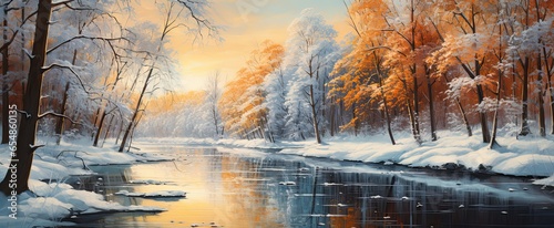 piękny widok lasu i rzeki w zimie