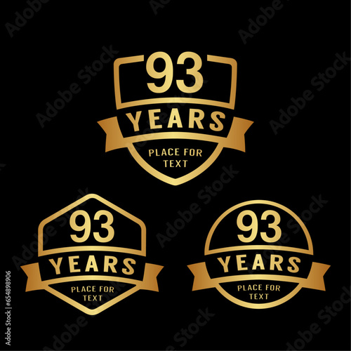 93 years anniversary celebration logotype. 93rd anniversary logo collection. Set of anniversary design template. Vector illustration. 