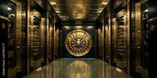 Bank vault door. Safe deposit boxes room in bank vault. Inside in Bank vault room with Dollars and euro money. Store Gold in storage. Generative AI technology