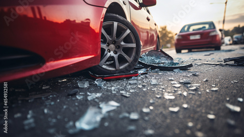Close-up of a road-damaged car from reckless driving..