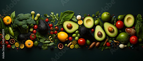 Fondo con comida natural, frutas, verduras y hortalizas con espacio para texto.