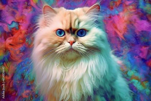 Psychedelic look of highland lynx Himalayan cat. Generative AI