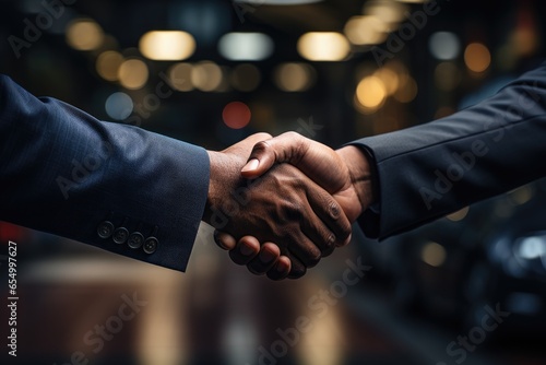 A Deal Done Right: Manager of Car Dealership and Buyer Shake Hands on the Purchase