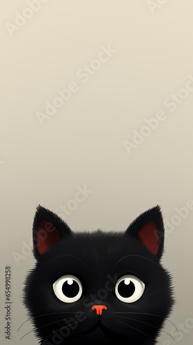 A cute cat is looking at something curiously. Plain color background. Cartoon style illustration.