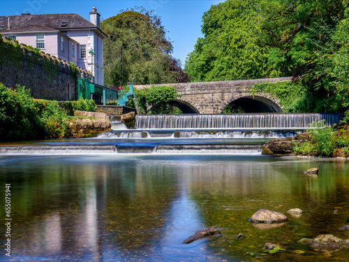 Abbey Bridge and Weir on the River Tavy in Tavistock, Devon.