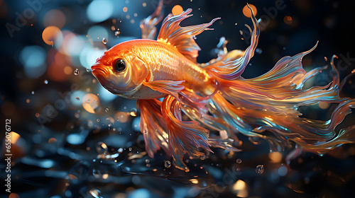 Gold fish aquarium on blue water effect background 