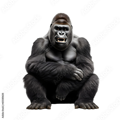 Gorilla smiling on white background, Generative Ai