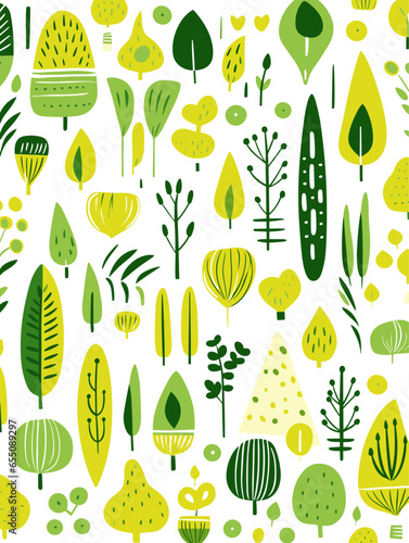 Green lines dots shapes floral seamless pattern background. Good for fashion fabrics, children’s clothing, T-shirts, postcards, email header, wallpaper, banner, posters, events, covers, and more.
