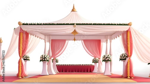 3d Indian hindu wedding mandap, decorations isolated with white background