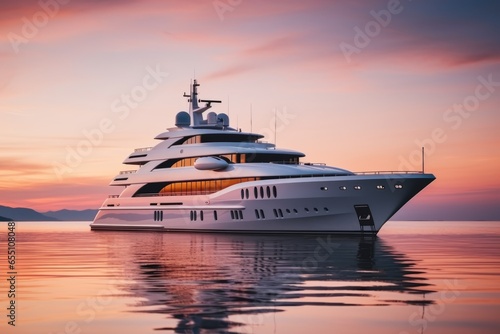 Luxurious yacht in open seas summer luxury boat private vessel business cruise holiday lifestyle sunset ocean expensive rent marine relaxation waves modern ship freedom nautical journey adventure